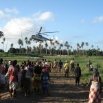 Helicopter carry the first Non food Items to be distributed near the Zambezi Delta following the 2007 Mozambique floods